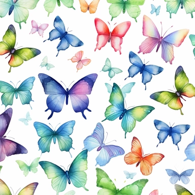 Butterflies, Watercolor, vector, white background, clipart, Seamless patterns, repeating patterns design, flat illustration,outlined , Vector, 4K, Art station, digital print, highly detailed clean, A detailed illustration a field,3D vector art, cute and quirky, fantasy art, watercolor effect, bokeh, Adobe Illustrator, hand-drawn, digital painting, low-poly, soft lighting, bird's-eye view, isometric style, retro aesthetic, focused on the character, 4K resolution,vector image, photorealistic maste
