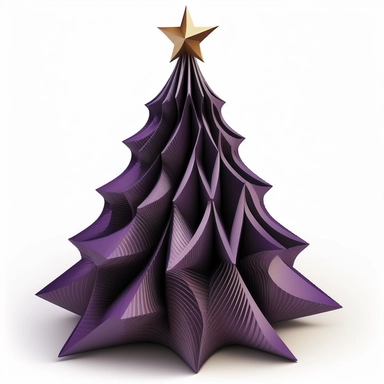 collapsible purple christmas tree decorated with star on top, clip art style, white background