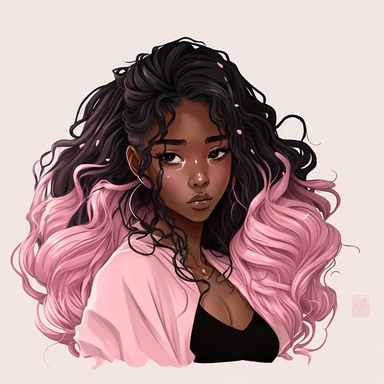 pink anime black girl with long hair clipart