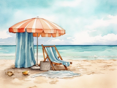 Clipart of beach towel. Drawing with the technique of watercolor, very detailed and ultra realistic