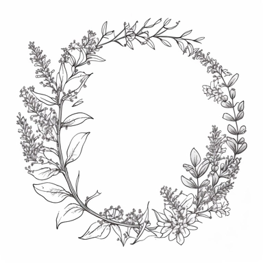circle Botanical Frame, angelonia, clipart, white background, continuous line