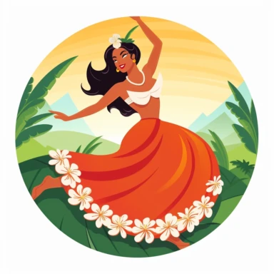 Design a clipart showcasing traditional hula dancer in their vibrant costume, capturing the grace and beauty of this iconic Hawaiian dance form.