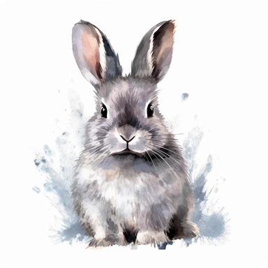 Cute gray furry bunny rabbit isolated on white background. Watercolor effect. Vector illustration. Clipart