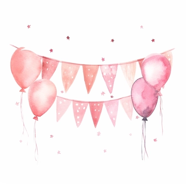 basic watercolor blush pink birthday banner in minimal hand drawn style, Etsy, textured, clipart, white background
