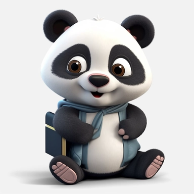 cute panda, student, happy and smiling, clipart, white background, no shadow