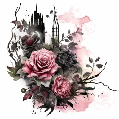 Step into a world where the ethereal beauty of watercolors meets the dark allure of Gothic aesthetics. Create an extraordinary collection of Gothic floral arrangements in clipart form, each brushstroke capturing the delicate balance between light and shadow. Infuse the artwork with elements inspired by Gothic literature and art, intertwining roses, thorns, and dark foliage with intricate details like antique keys, winding vines, and elegant candelabras. Choose a vivid color palette that juxtapos
