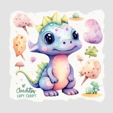 watercolor clipart of an adorable cute little dragons clipart, different lateral standing poses, beautiful tails and wings, cute cartoon mystical animal