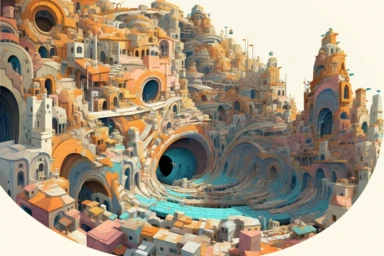 a close up of a infinite loop open pit mine on a white background, james gilleard and james jean, escher, trending on artisation, connectedness, scutoid, mit technology review, by Sam Spratt, dan mcpharlin : : ornate, wormholes, tetris, monolithic, stylized stl, clipart icon, simple 4 colors from gray to metalic blue, vector-based, sharp border, plane color and very define, high quality, digital art, 8k resolution, masterpiece, congruent, amazing, incredible, awe-inspiring, mind-blowing, masterf