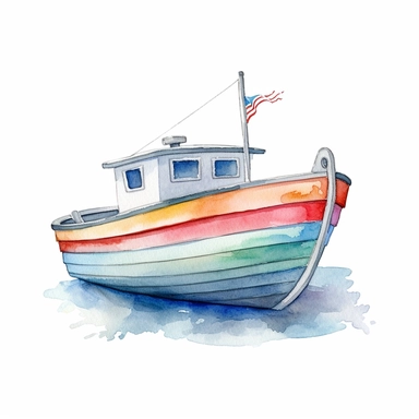 watercolor A clip art image of colorful boat cartoonish isolated white background, minimalist, 8K