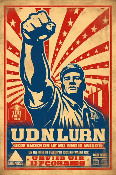 Flyer design for a Labor Union in the United States. The flyer should prominently feature a vector clipart of a construction worker positioned in the center raising his fist, with generous space above and below the image. The overall design should evoke an inviting and trustworthy atmosphere. The main focus of the image should convey the concept of the American Dream being built by dedicated workers. The color scheme should be welcoming, neutral, and approachable, appealing to a diverse audience