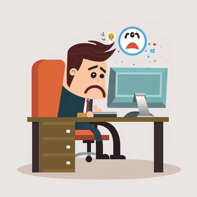 create a clipart for a presentation showing employee postponing work and procrastinating in fron of his PC in the office
