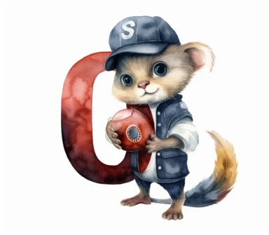 create watercolor clipart of letter q , cute animal in baseball costumes with baseball, incredibly high detail, 16k, gorgeous, white background