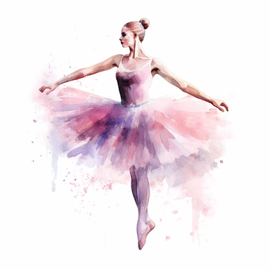 Create a clipart of a watercolor painting of a ballet dancer with a tutu and ballet shoes. No Background