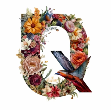 alphabet, letter Q Q, floral image, clipart, white background