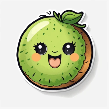 cute Kiwi Fruit, happy and smiling, bold line, clipart, sticker, white background, no shadow, 8k detail