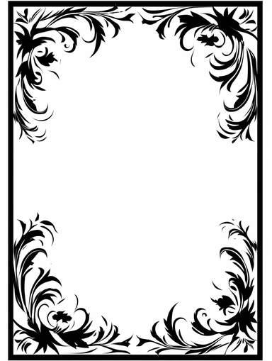 ornamental elegant black solid color frame, clipart, rectangular, on a white background
