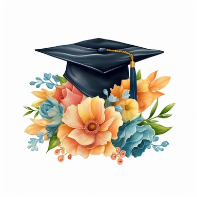 Cute Beautiful Graduation Cap flower Sublimation Clipart ,Cartoon,hyper realistic, intricate detail, illustration style,high solution,on the white background