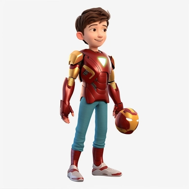 Boy as friendly ironman in avengers disney character, full body, disney, hd, clipart