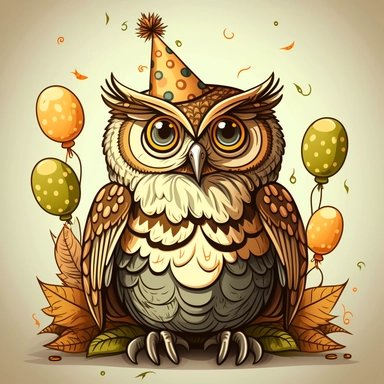 Owl birthday, cartoon, vector, sharp focus, super detailed, illustration, 16:9, v4, q2, 16k, High quality, clipart
