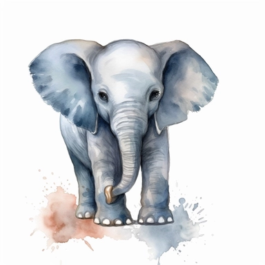 Elephant, Baby Animal Watercolor Clipart, white background, no text
