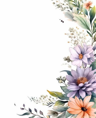 delicate Meadow Floral and leaves corner Frame Watercolor, , Spring Clipart, dust, Minimalistic Flowers Watercolor, Elegant Blooms, dainty florals, watercolor illustration, hand drawing style