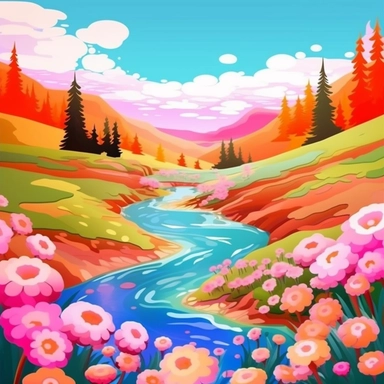 colour 3D yellowstone clipart, Cottagepunk, in the style of vibrant color palettes, cute and dreamy, heavy shading, colorful storytelling, modern style, colour flower background