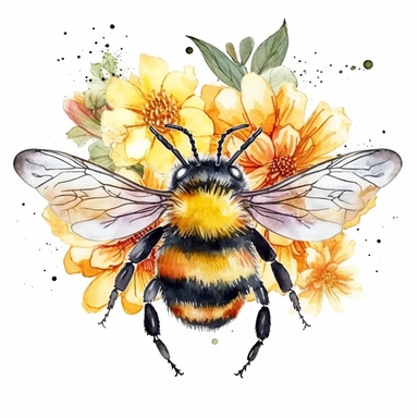 bumble bee clip art, watercolor, spring vibes, intricate, cute, arts and crafts