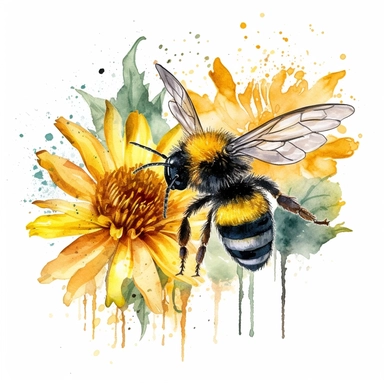 watercolor bumble bee on a flower clipart