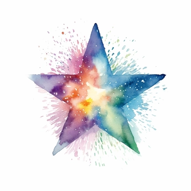 watercolor clipart, one individual star, exploding , white background