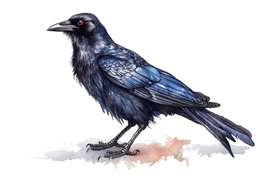 Watercolor, Crow Bird, clipart, hd, on a white background, spaced out