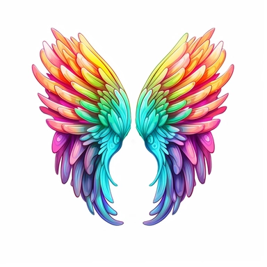 Cute Beautiful Rainbow Angel's Wings Pride LGBT Clipart,Cartoon, hyper realistic, intricate detail, illustration style,high solution,on the white background