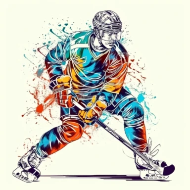 artistic detailed delicate graphic illustration of hockey sport clip-art, plain white background, bright and bold colors, HD, ultra-HD, blended colors, character design, plain white background, beautiful composition