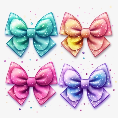 cute Kawaii bow clip art colorful sparkly ribbon bows