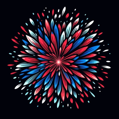 red white and blue colored fireworks svg clipart simple line work vector, no shading, black background