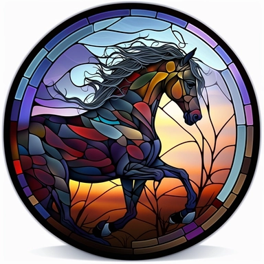 Stained Glass horse ornament,in the style of circular,bright dark colors,full colors,animated mosaics clipart on a white background, shutterstock contest winner, generative art, detailed painting, digital illustration, photoillustration isolated on white background, digital watercolor