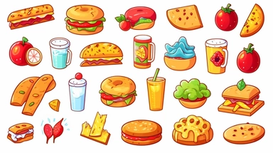 cartoon food clipart, isolated, white background, vector graphic