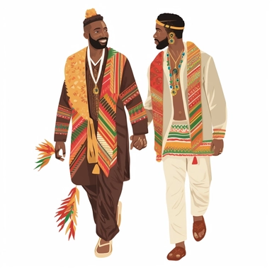 2 ethnic grooms wedding clipart, gay pride, white background