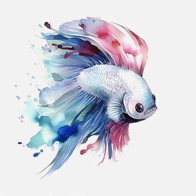 Watercolor betta fish clipart, white isolated background, space out, hd