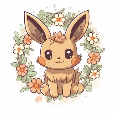 Kawaii icon clip art eevee pokemon with flowers around it