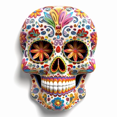 a highly detailed clipart of a 3d day of the dead candy skull, white background