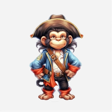 pirate cute monkey sublimation clipart, detail, illustration style, high solution, on the white background