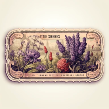 a clipart of a ticket with french lavender on it, vintage style