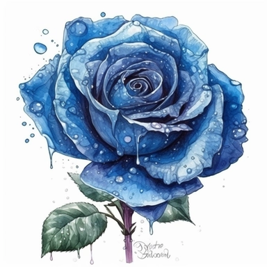 Blu Rose Cartoon, highly detailed, watercolor, clipart