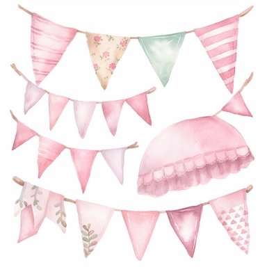 bunting flags for nursery watercolor clipart