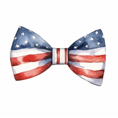 patriotic bow tie clipart, in american flag color scheme, watercolor style, white background