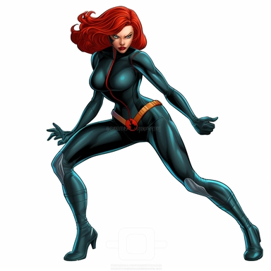 a single clipart image png graphic of a Comic V2 Vibrant Avenger Superhero Black Widow Whole Body Pose