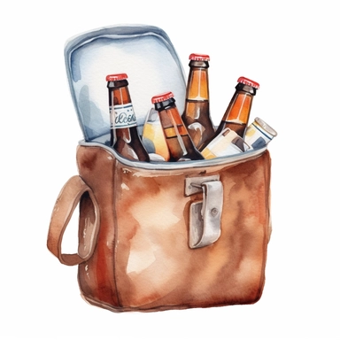 fridge bag with beers clipart illustration watercolor detailed white background 8k