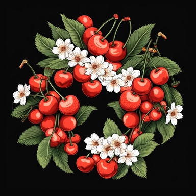 [0554325942760645] Summer Cherry T Shirt Vector, Summer Vibe Cherry T Shirt Design, Summer Clipart, Cherry, Hd, by Hsiao Ron Cheng,intricate, dark black background,vector