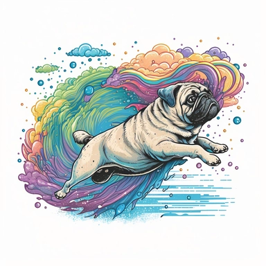 flying pug hawaiian colourful anime manga kawaii cute vibrant clipart trippy vivid