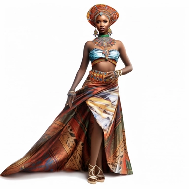Hyperrealistic beautiful full figure ethnic dressed african beauty lady, ethnic african dress, perfect eyes,perfect face,perfect mouth and teeth,full body,cute and colorful,full body, clipart, hd, white background